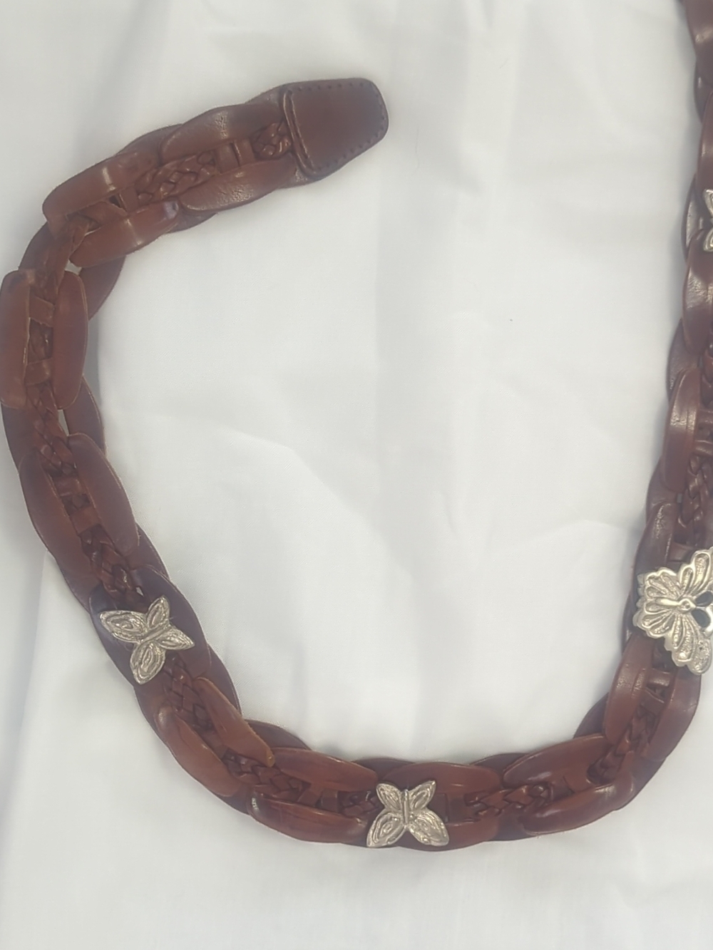 Brown Braided Leather Belt with Silver Butterfly Accents - Women - Picture 5 of 5
